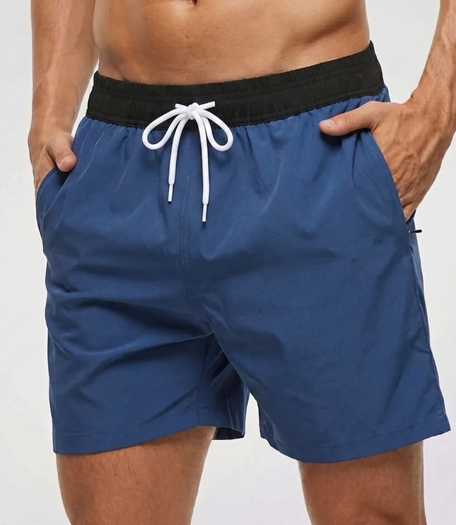 Men's Swim Shorts with a Contrast Waistband and Drawstring