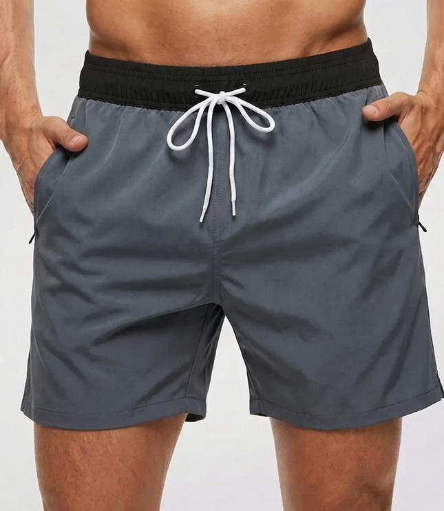 Men's Swim Shorts with a Contrast Waistband and Drawstring