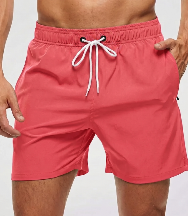 Men's Swim Shorts with a Contrast Waistband and Drawstring