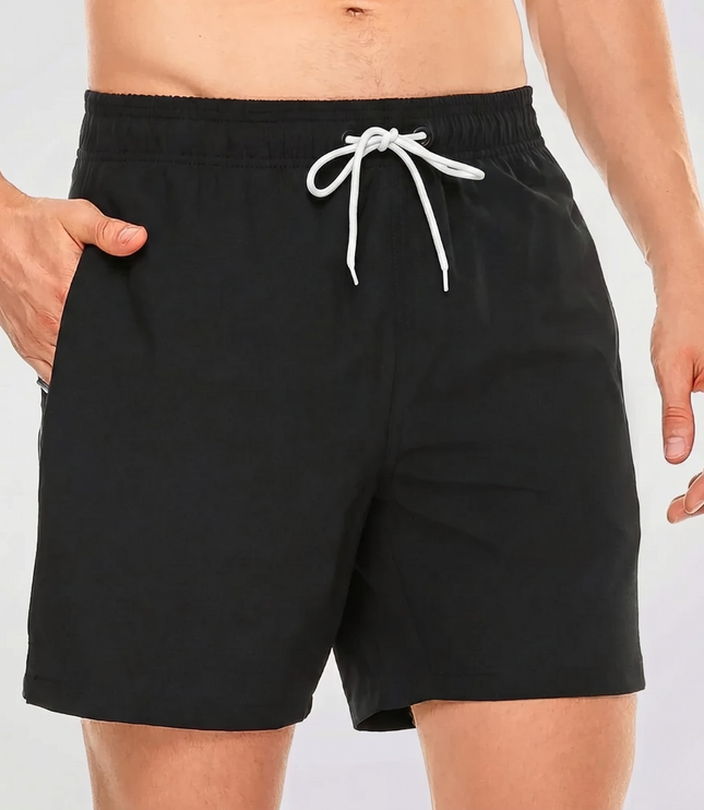 Men's Swim Shorts with a Contrast Waistband and Drawstring