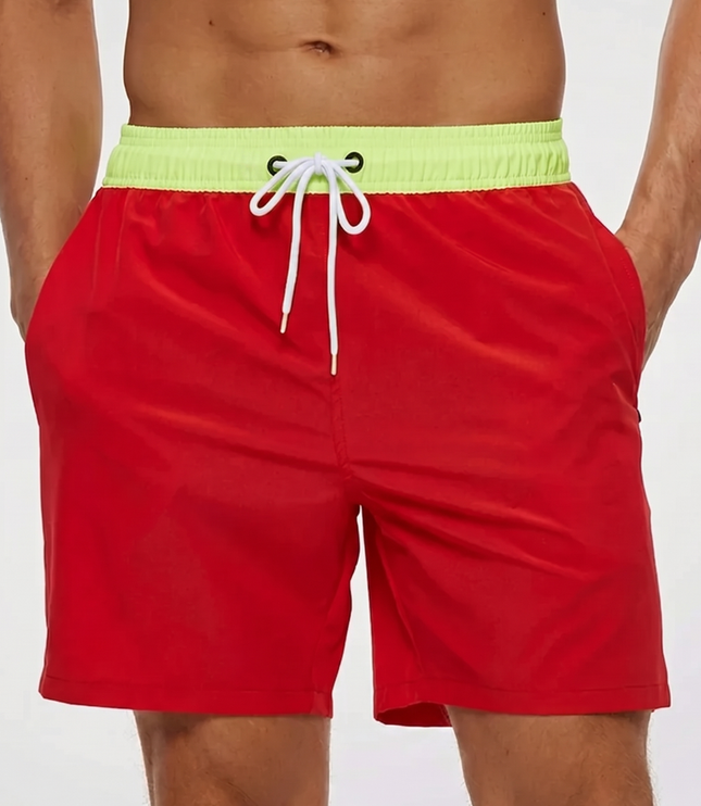 Men's Swim Shorts with a Contrast Waistband and Drawstring