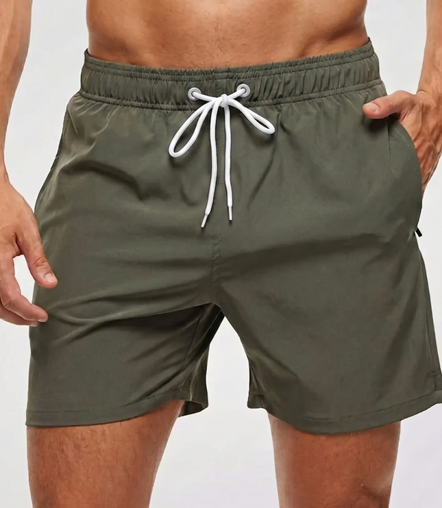 Men's Swim Shorts with a Contrast Waistband and Drawstring