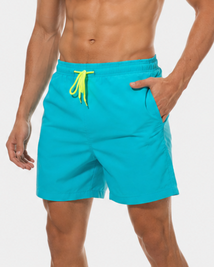 Men's Swim Shorts with a Contrast Waistband and Drawstring