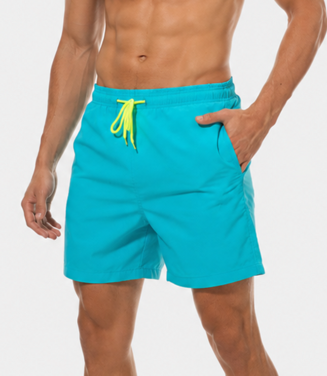Men's Swim Shorts with a Contrast Waistband and Drawstring