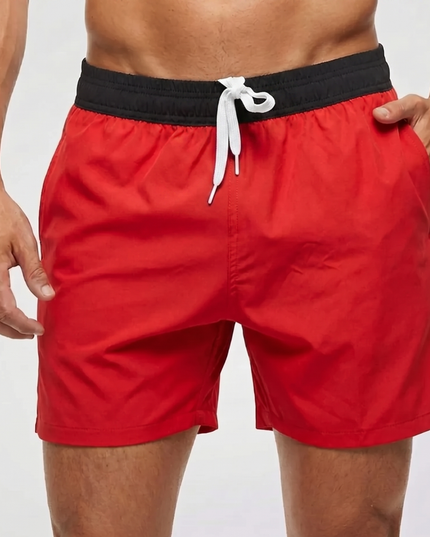 Men's Swim Shorts with a Contrast Waistband and Drawstring