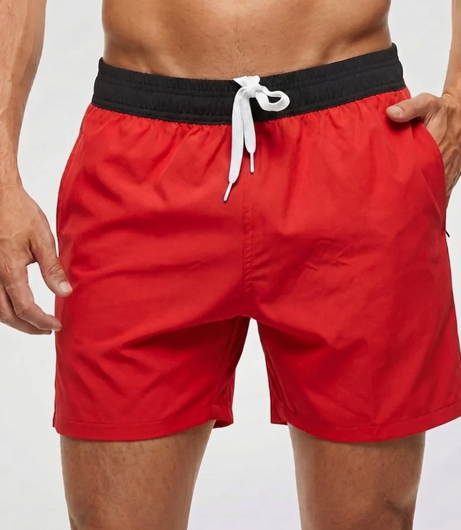 Men's Swim Shorts with a Contrast Waistband and Drawstring
