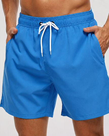 Men's Swim Shorts with a Contrast Waistband and Drawstring