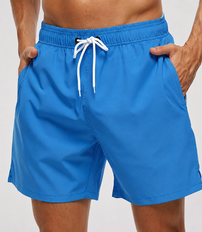 Men's Swim Shorts with a Contrast Waistband and Drawstring