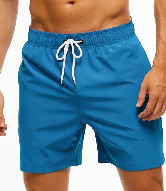 Men's Swim Shorts with a Contrast Waistband and Drawstring
