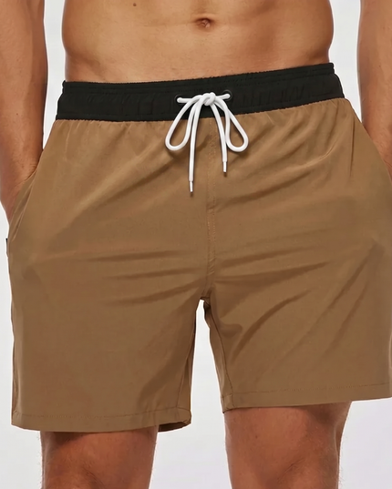 Men's Swim Shorts with a Contrast Waistband and Drawstring