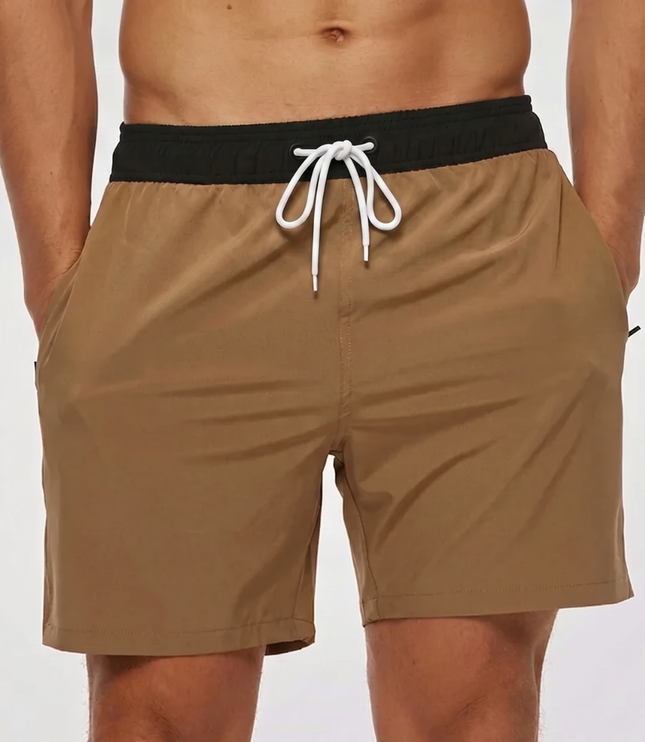 Men's Swim Shorts with a Contrast Waistband and Drawstring