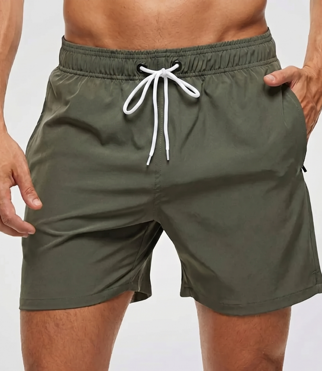 Men's Swim Shorts with a Contrast Waistband and Drawstring