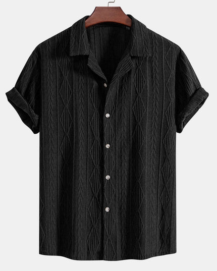 Men's Textured Summer Shirt with Camp Collar and Short Sleeves