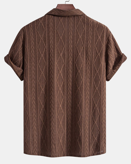 Men's Textured Summer Shirt with Camp Collar and Short Sleeves