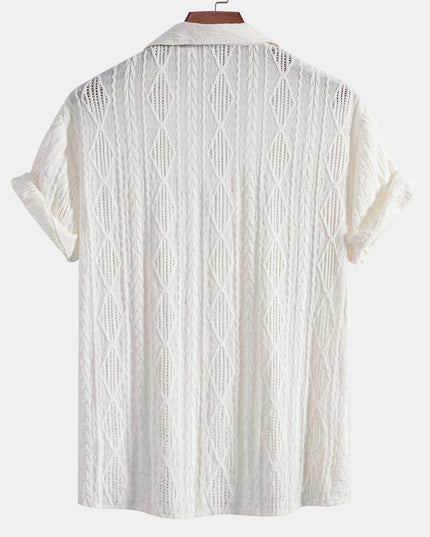 Men's Textured Summer Shirt with Camp Collar and Short Sleeves