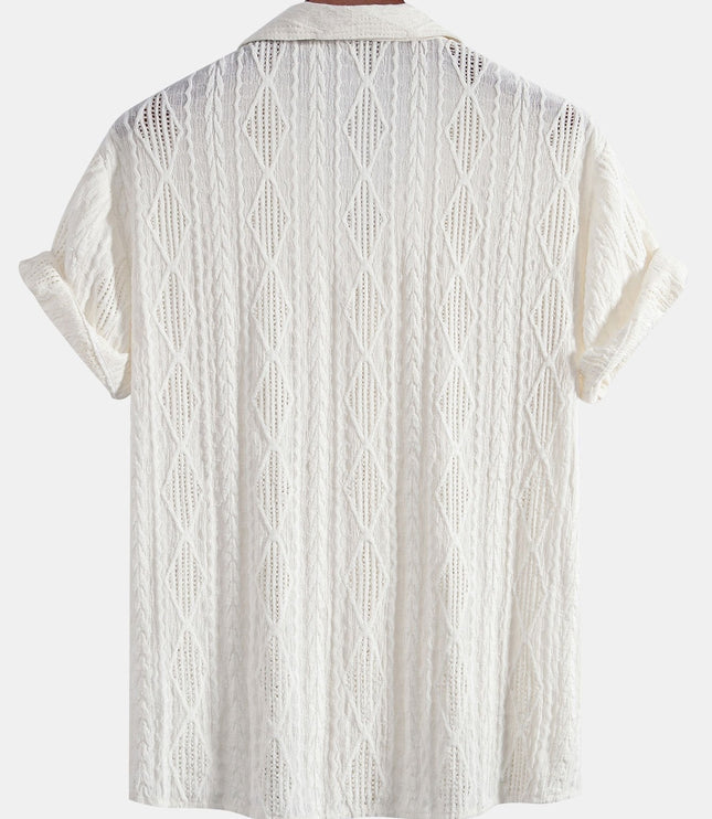 Men's Textured Summer Shirt with Camp Collar and Short Sleeves