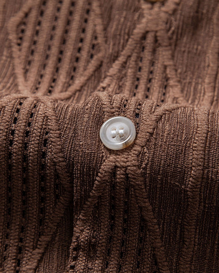Men's Textured Summer Shirt with Camp Collar and Short Sleeves