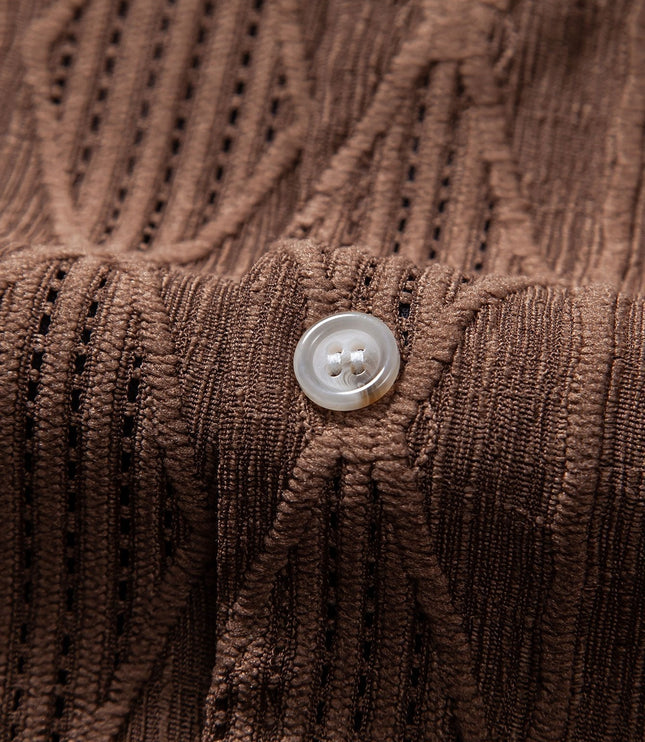 Men's Textured Summer Shirt with Camp Collar and Short Sleeves