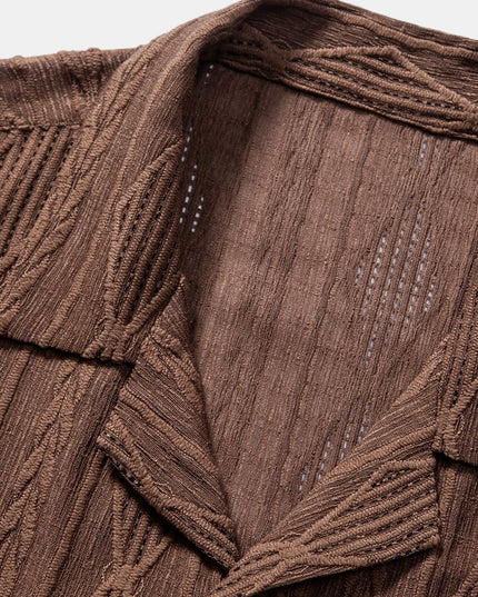 Men's Textured Summer Shirt with Camp Collar and Short Sleeves