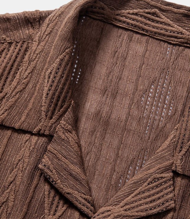 Men's Textured Summer Shirt with Camp Collar and Short Sleeves