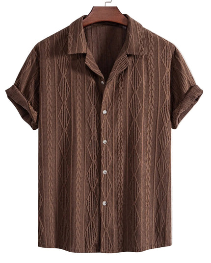 Men's Textured Summer Shirt with Camp Collar and Short Sleeves
