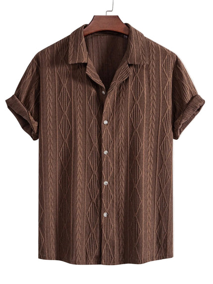 Men's Textured Summer Shirt with Camp Collar and Short Sleeves