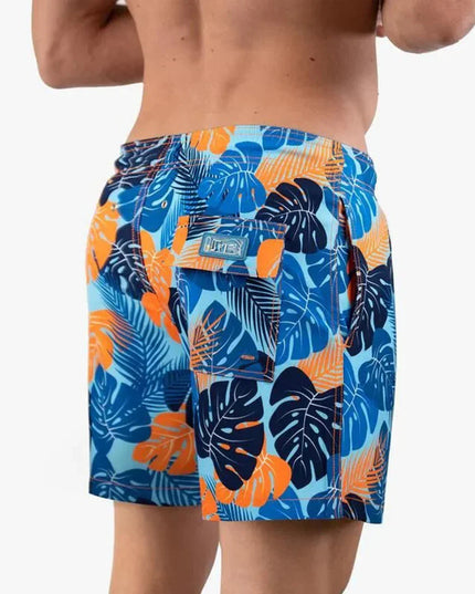 Men's Tropical Print Swim Shorts with Mesh Pocket