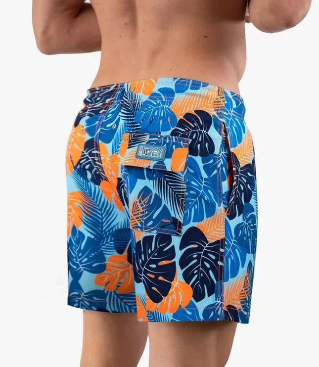 Men's Tropical Print Swim Shorts with Mesh Pocket