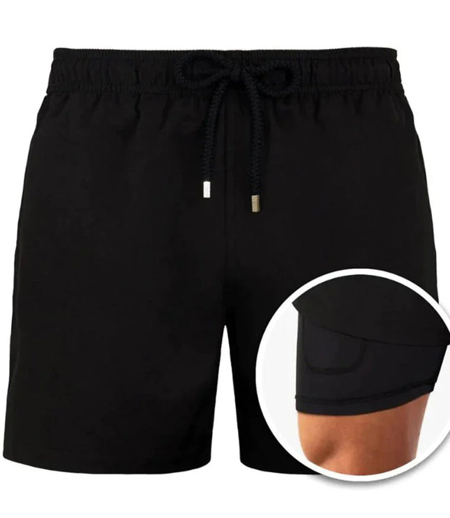 Men's Tropical Print Swim Shorts with Mesh Pocket