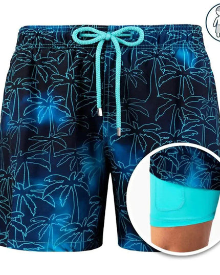 Men's Tropical Print Swim Shorts with Mesh Pocket