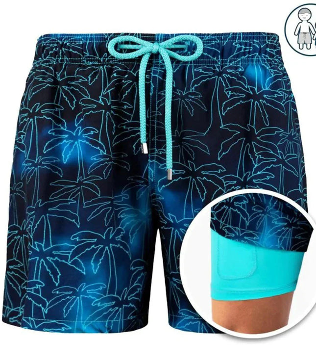 Men's Tropical Print Swim Shorts with Mesh Pocket