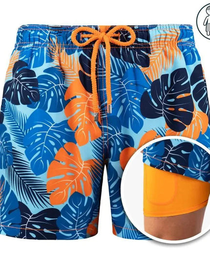 Men's Tropical Print Swim Shorts with Mesh Pocket