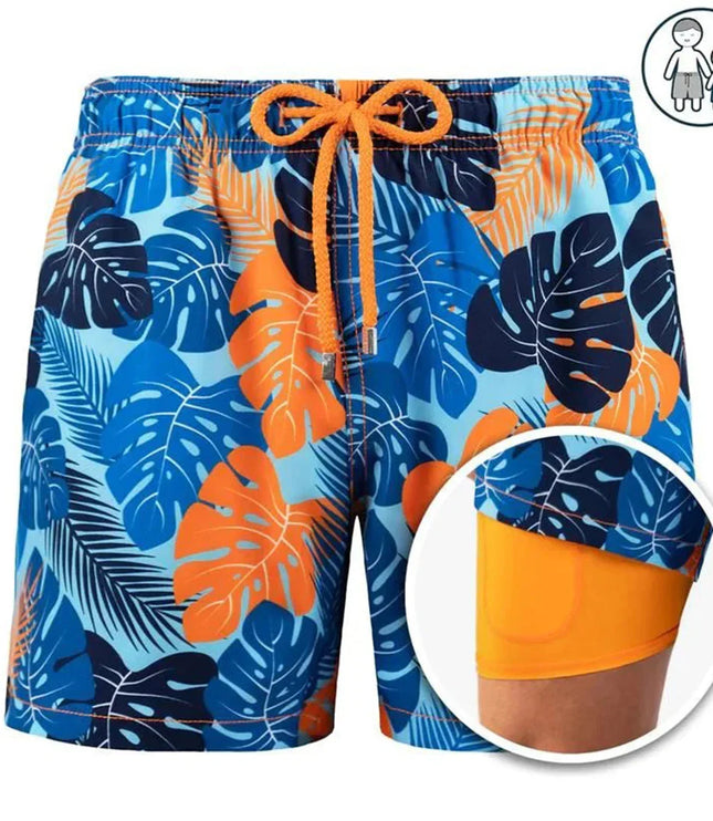 Men's Tropical Print Swim Shorts with Mesh Pocket