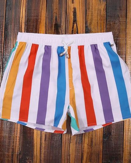 Men's Vertical Stripe Drawstring Swim Shorts
