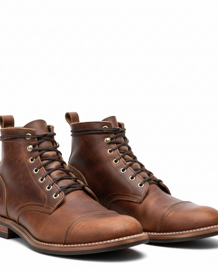 Men's Vintage Faux Leather Lace-Up Work Boots
