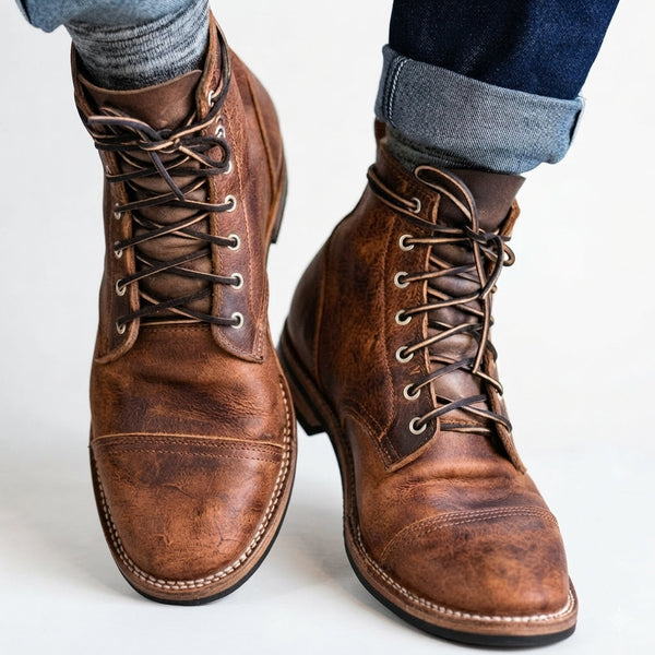 Men's Vintage Faux Leather Lace-Up Work Boots