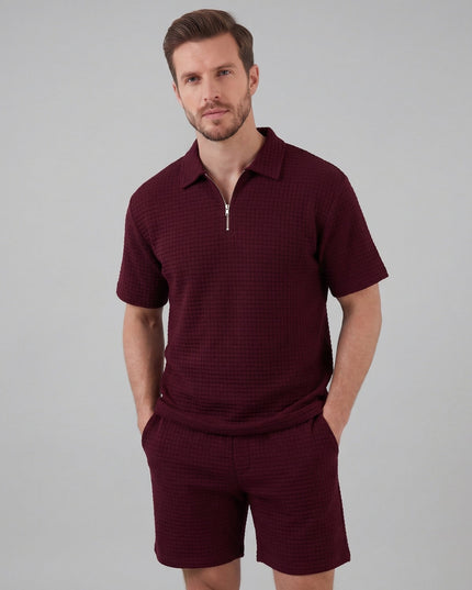 Men's Waffle Knit Polo and Shorts Set