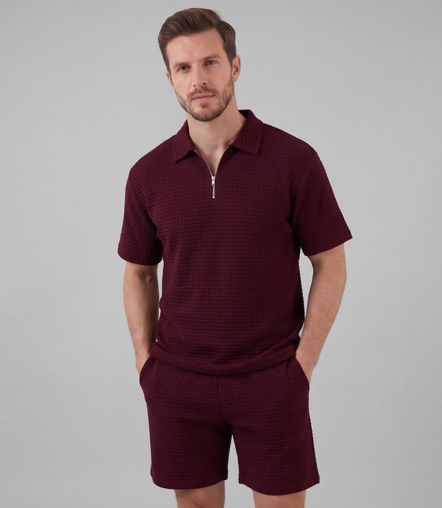 Men's Waffle Knit Polo and Shorts Set