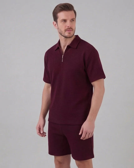 Men's Waffle Knit Polo and Shorts Set