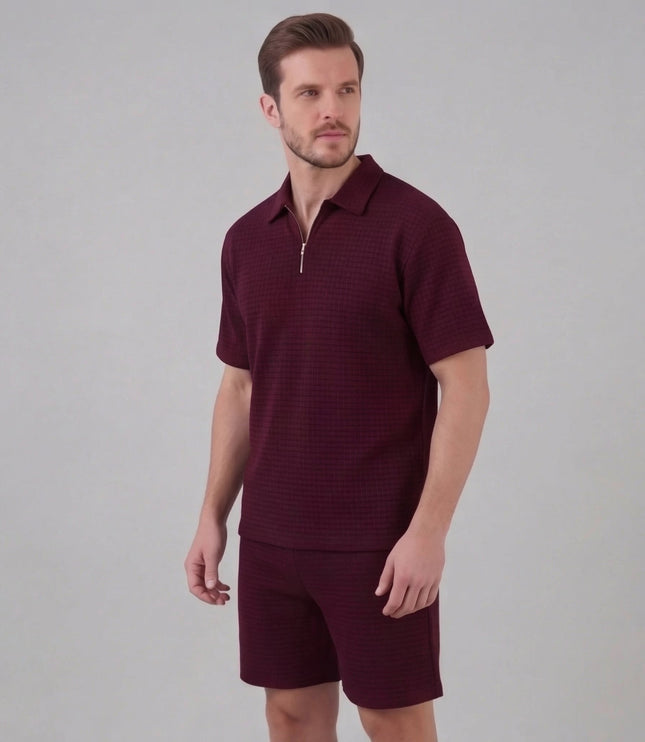 Men's Waffle Knit Polo and Shorts Set