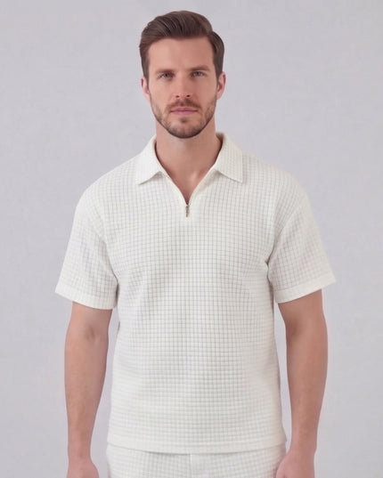 Men's Waffle Knit Polo and Shorts Set