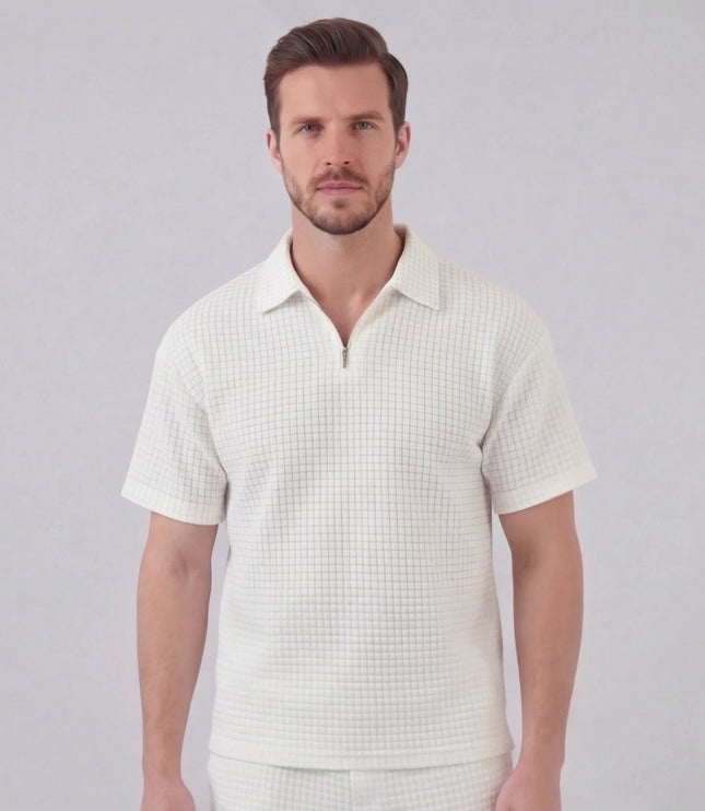Men's Waffle Knit Polo and Shorts Set