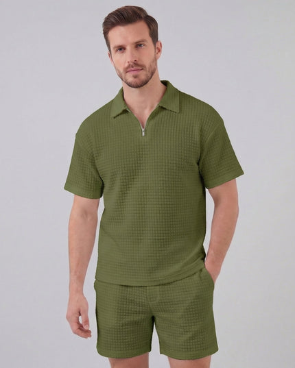 Men's Waffle Knit Polo and Shorts Set
