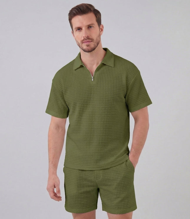 Men's Waffle Knit Polo and Shorts Set