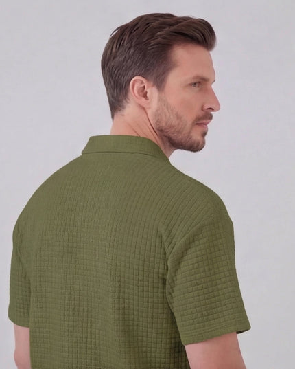 Men's Waffle Knit Polo and Shorts Set