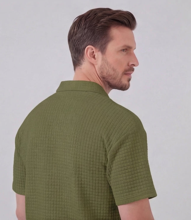 Men's Waffle Knit Polo and Shorts Set