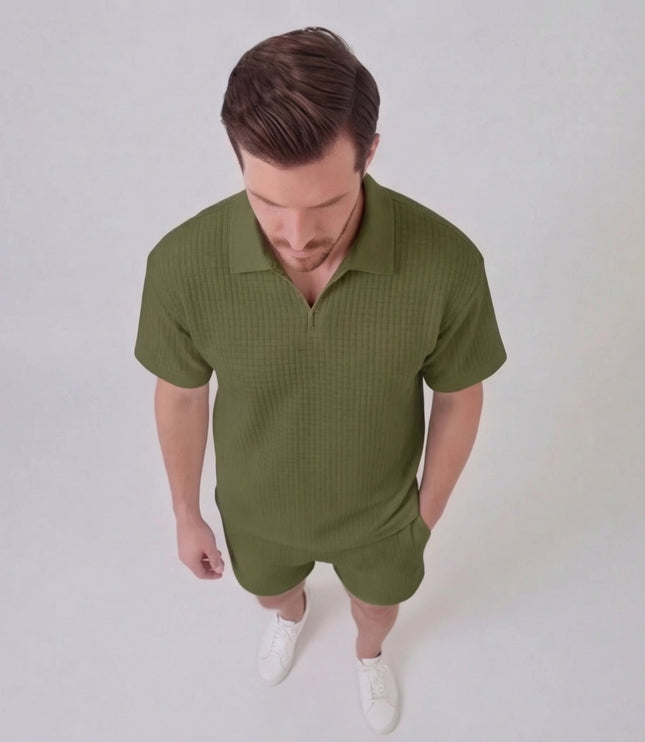 Men's Waffle Knit Polo and Shorts Set