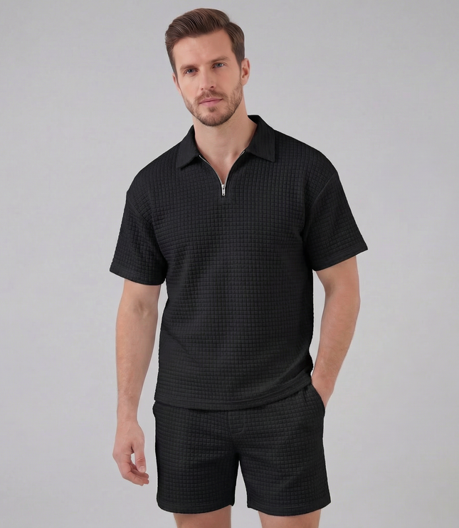 Men's Waffle Knit Polo and Shorts Set