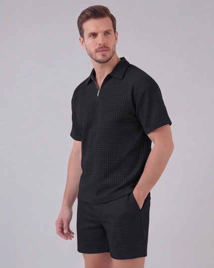 Men's Waffle Knit Polo and Shorts Set