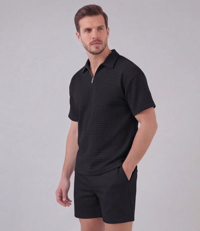Men's Waffle Knit Polo and Shorts Set